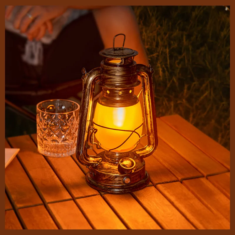 Vintage Laterne Tragbare Campingleuchte mit Flammeneffekt USB-C wiederaufladbarer 1200 mAh Akku für Bar-Restaurant-Dekoration Image