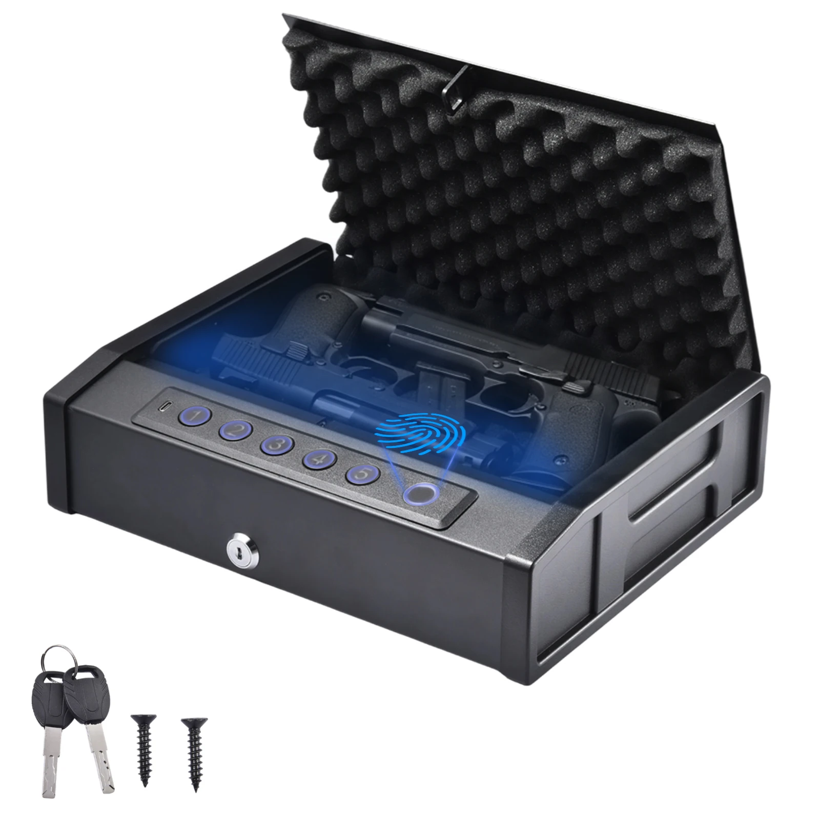 Digitaler Fingerabdruck-Tresor für Zuhause, biometrischer Sicherheitstresor mit LED-Licht – Stahlschrank mit Tastaturverriegelung für Bargeld, Schmuck, Reisepass Image