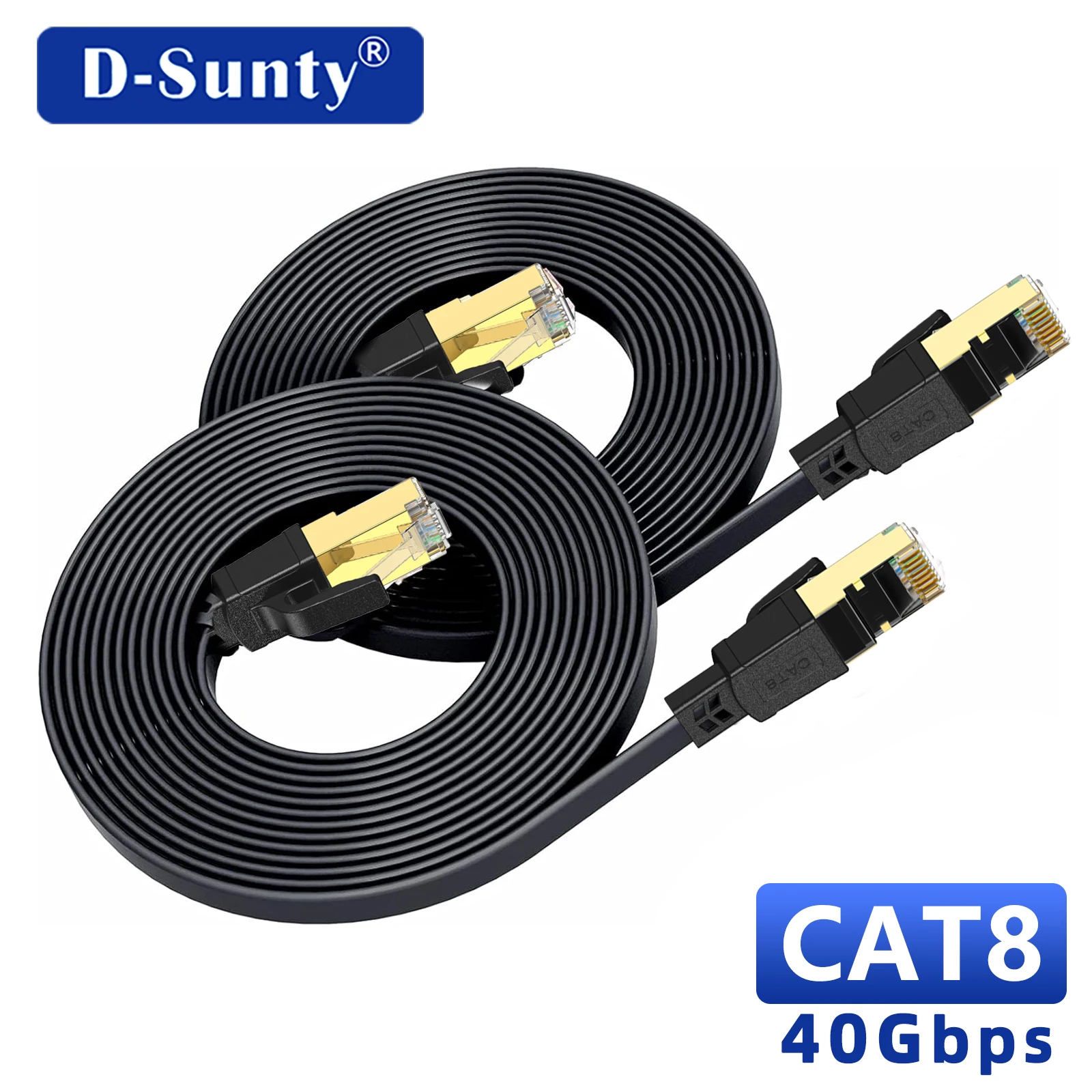 Cat8-Ethernet-Kabel, flach, ultraschnell, 40 Gbit/s, Übertragungsgeschwindigkeit, Hochgeschwindigkeitsleistung, RJ45, 3 m, 5 m, 8 m, 10 m, 15 m, 20 m, LAN-Kabel, CAT8 Image