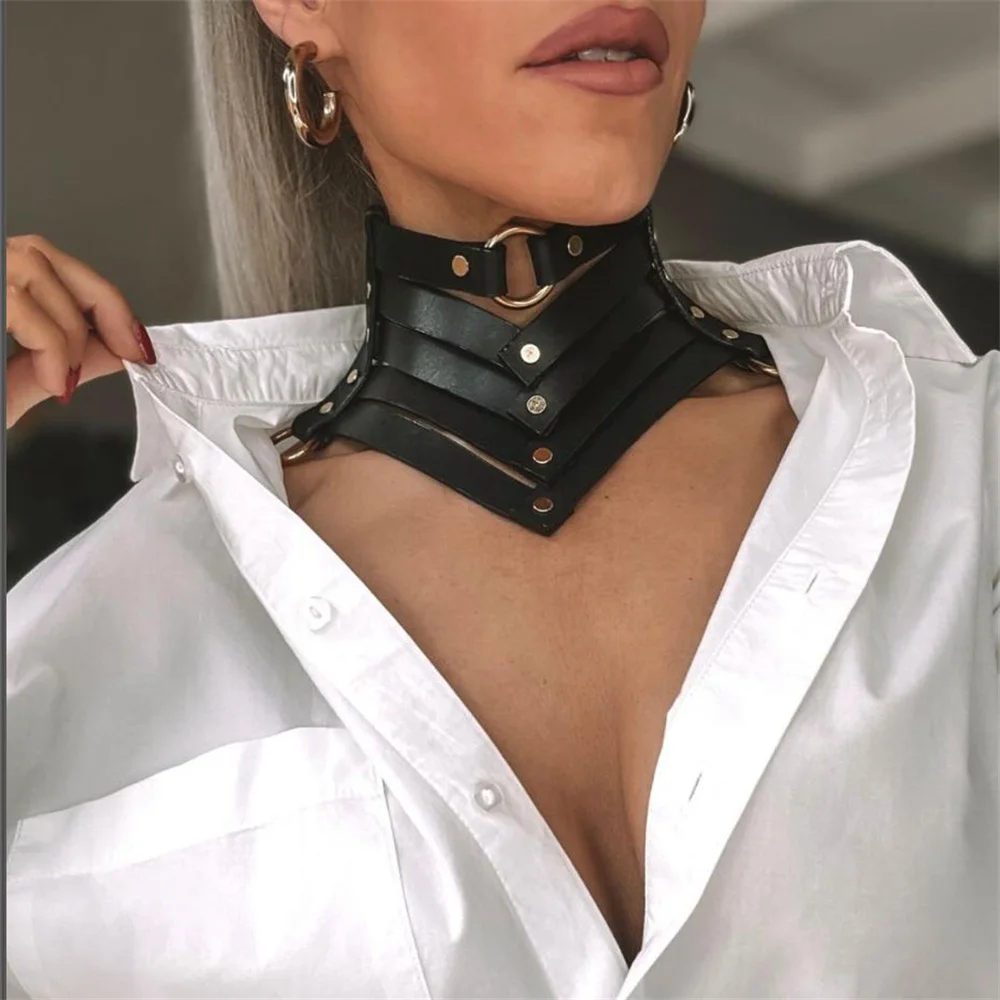Schwarz Sexy Trendy Rock Gothic Kragen Halsketten Schmuck Gothic Leder Gürtel Nieten Harajuku Punk Choker Halskette für Frauen Geschenk