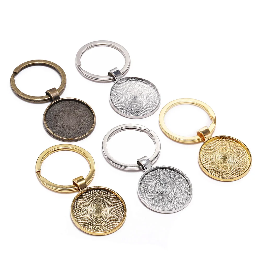 5 teile/los Schlüsselbund Mit Anhänger Lünette Blank Fit 25mm Cameo Glas Cabochon Basis Einstellung DIY Schlüsselbund Schlüssel ring Liefert für Schmuck Image