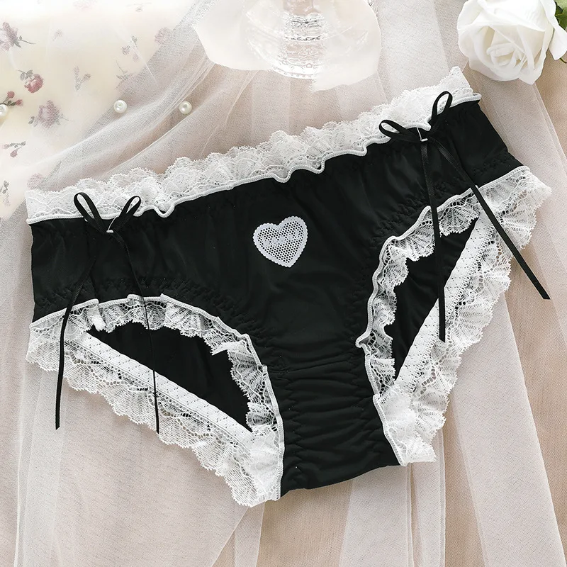 Japanischen Stil Weiche Eis Seide Nette Reizende Süße Spitze Baumwolle Prinzessin Cosplay Frauen Unterwäsche Lolita Niedrige Taille Atmungsaktive Höschen Image