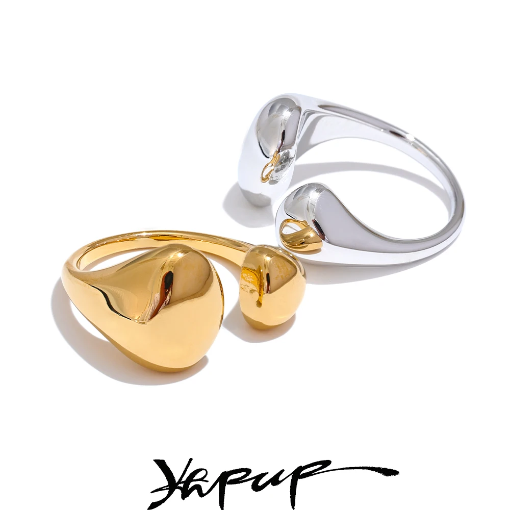 Yhpup Edelstahl, hochwertiger, minimalistischer, täglicher, glatter, modischer, offener, verstellbarer Ring, wasserdicht, galvanisierter Guss-Schmuck Image