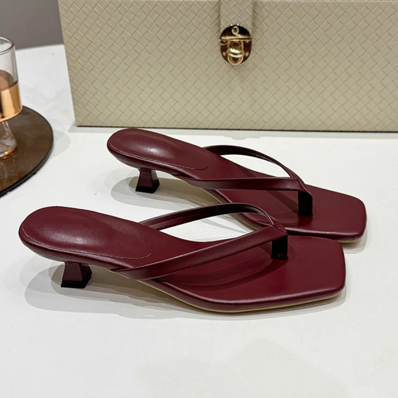 Marke Karree Flip-Flops Für Frauen Luxus High-end-Leder Mode Sandale Sommer Clip Toe Komfort Niedrigen Ferse rutschen Casual Schuh