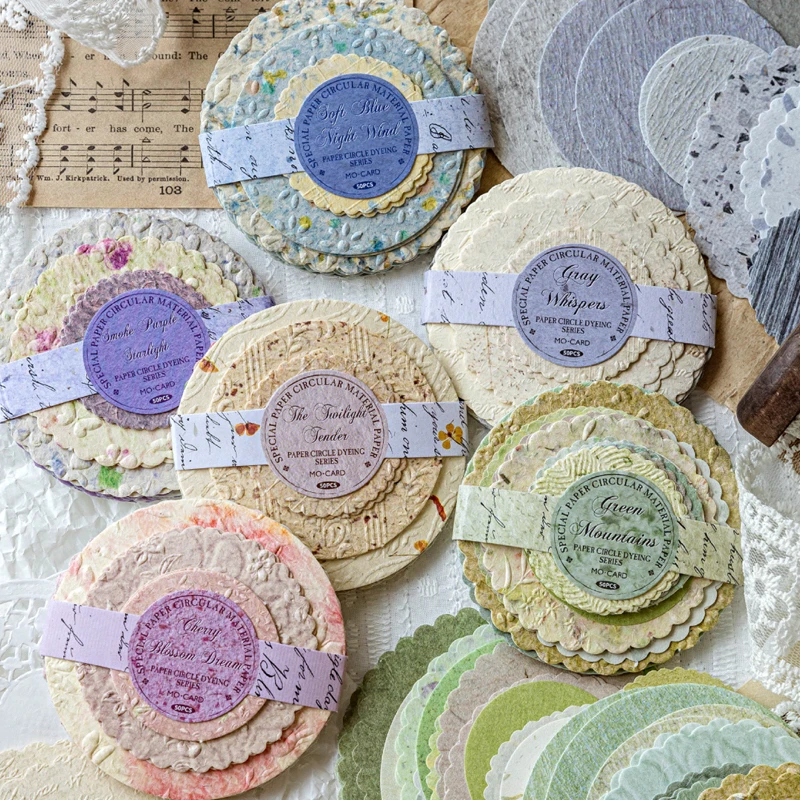 150 Stück Papier zwischen rundem Stück Serie Buchdruck rundes Material Papier Handbuch Collage DIY Fotorahmen Handyhülle Notebook Image
