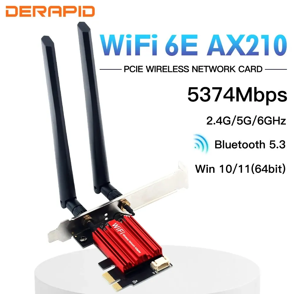 AX210 WiFi-Adapter 5374 Mbit/s Bluetooth 5.3 AX210NGW Netzwerkkarte 2,4 G/5 G/6 GHz 802.11AX Wireless-Adapter für PC/Desktop Win10/11 Image