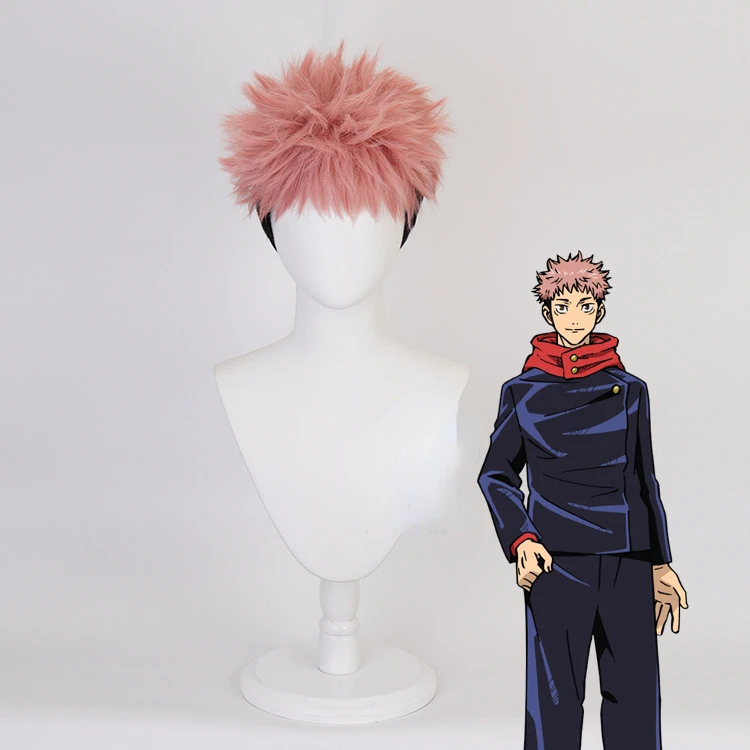Anime Itadori Yuji Cosplay Perücke Kurze Haare Hochtemperatur Seide Rose Innere Mesh Perücken und Kappe Image