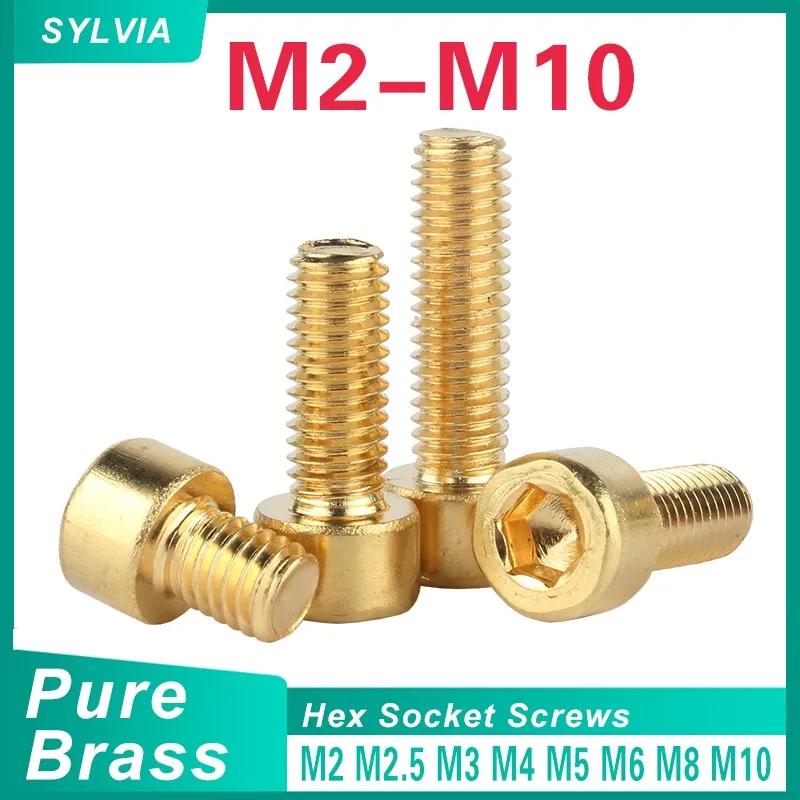 2 ~ 50 Stück DIN912 Innensechskantschrauben aus reinem Messing M2 M2,5 M3 M4 M5 M6 M8 M10 Innensechskantschraube Image