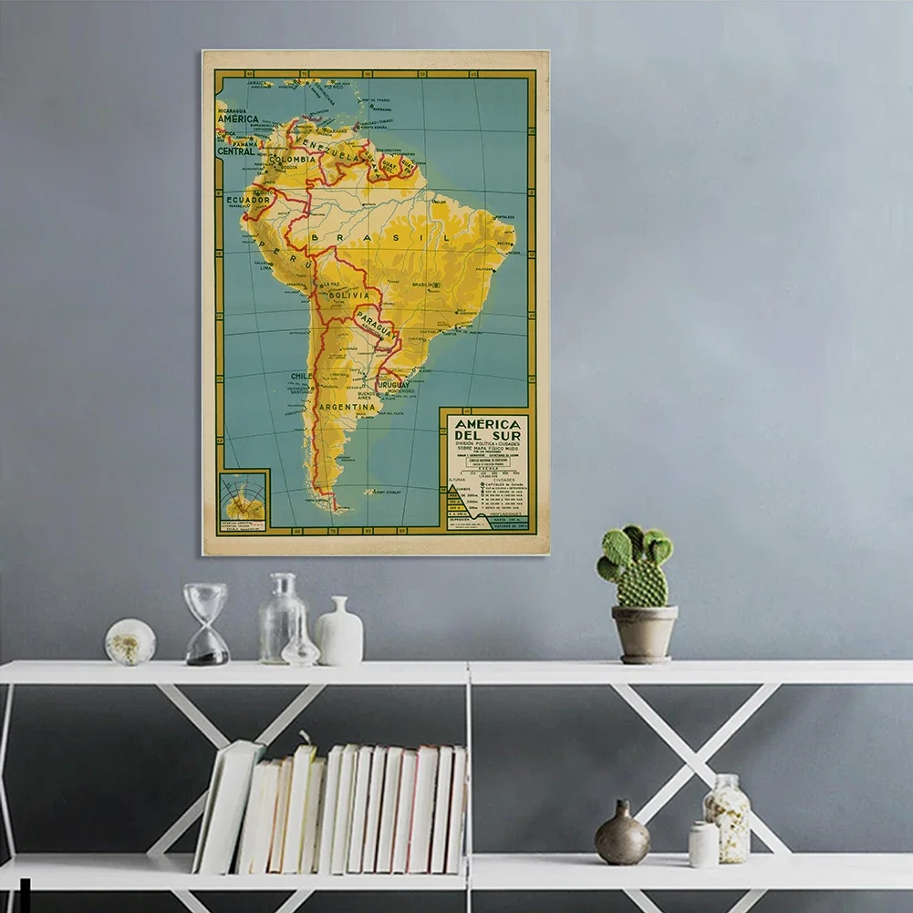 100*150cm Politische Karte von Südamerika Auf Spanisch Vintage Poster Spray Leinwand Malerei Wohnzimmer Wohnkultur Schule liefert Image