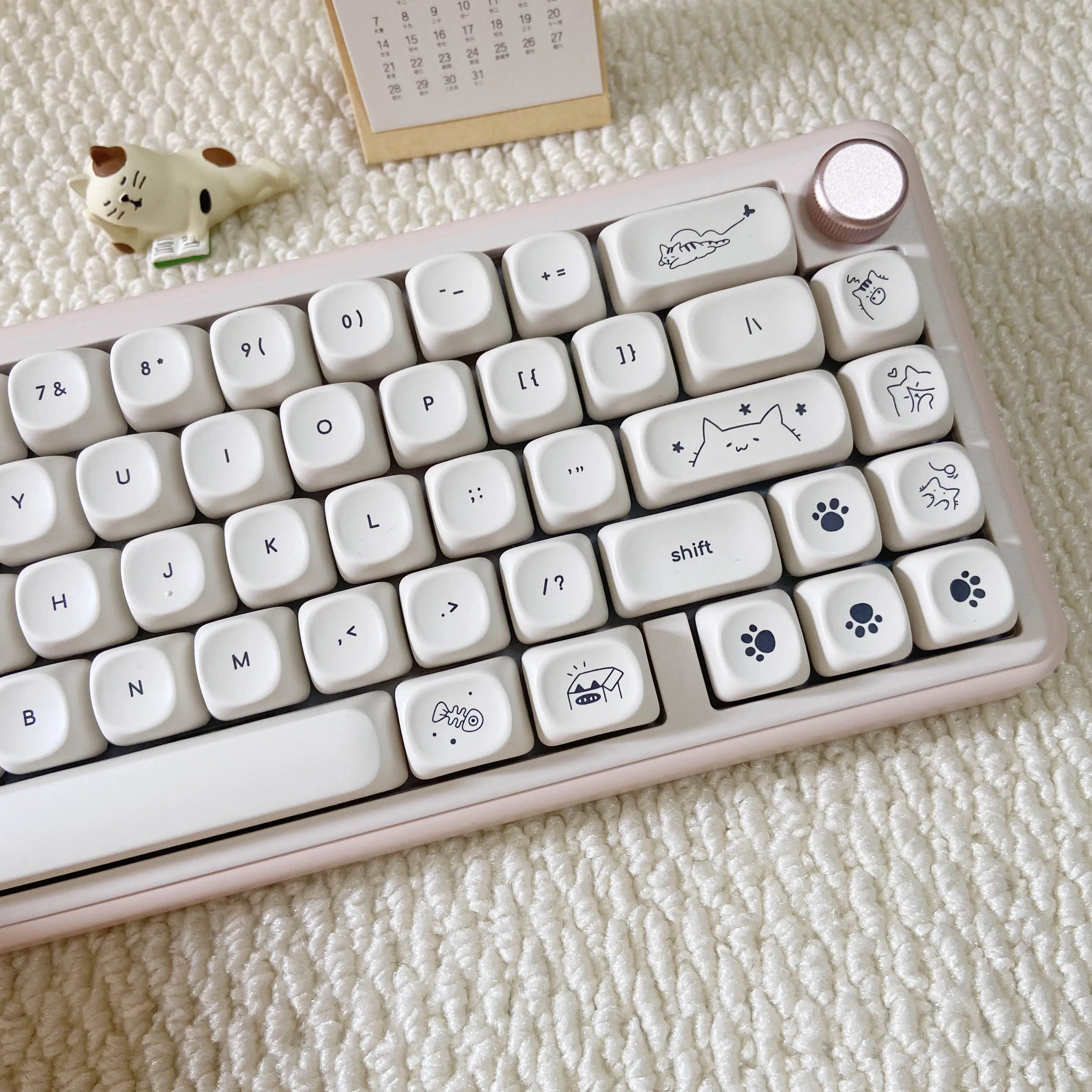 Hangul-Tastenkappe, PBT, milchig, niedliche Katzen-Tastenkappen, koreanisches MOA, Top-Druck für Bürogamer, 60 % 65 % 75 % TKL, 96 % 100 mechanische Tastatur Image