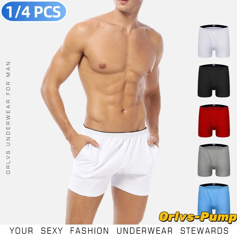 1/2/4PCS ORLVS Boxer Männer Unterwäsche Baumwolle Beutel Boxershorts Schlaf Männer Unterhose Höschen Für Schwimmen oder Boxer Shorts Mit Tasche Image