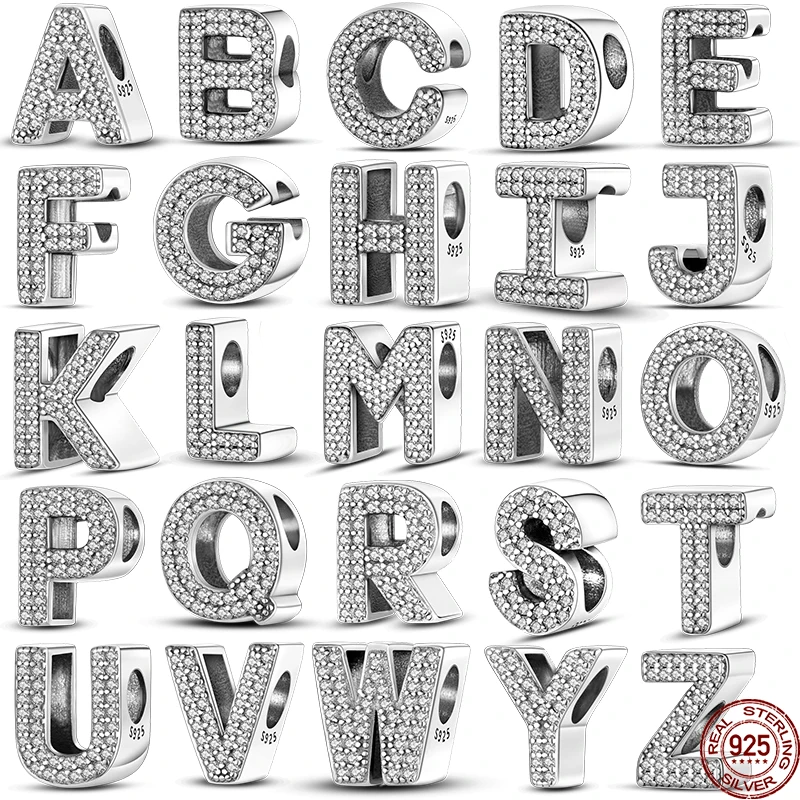 Silber 925 Charms Original Fit 3mm Original Armband Silber Klassische 26 Buchstaben Perlen Diy Charme Für Frauen Schmuck