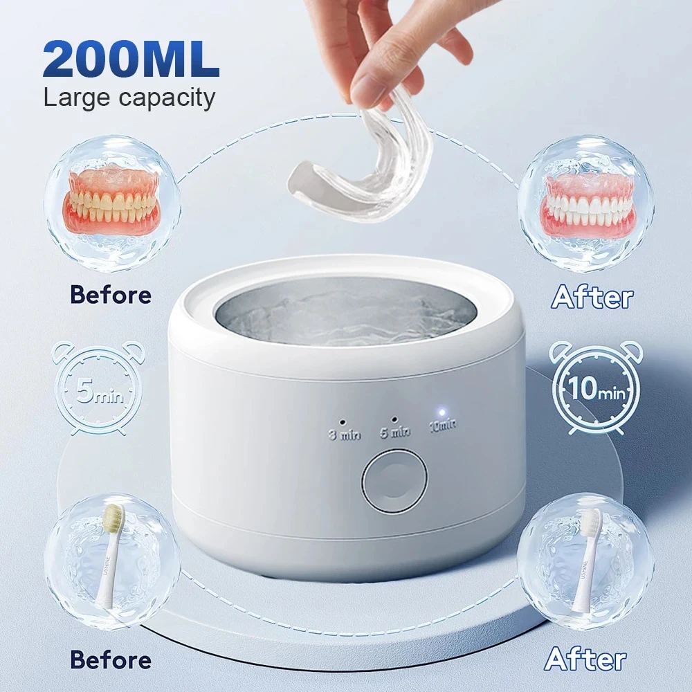 Tragbare Ultraschall-Retainer-Reinigungsmaschine für Zahnersatz, Retainer, Mundschutz, Aligner, Aufhellungsschalen, persönliche Mundversorgung Image