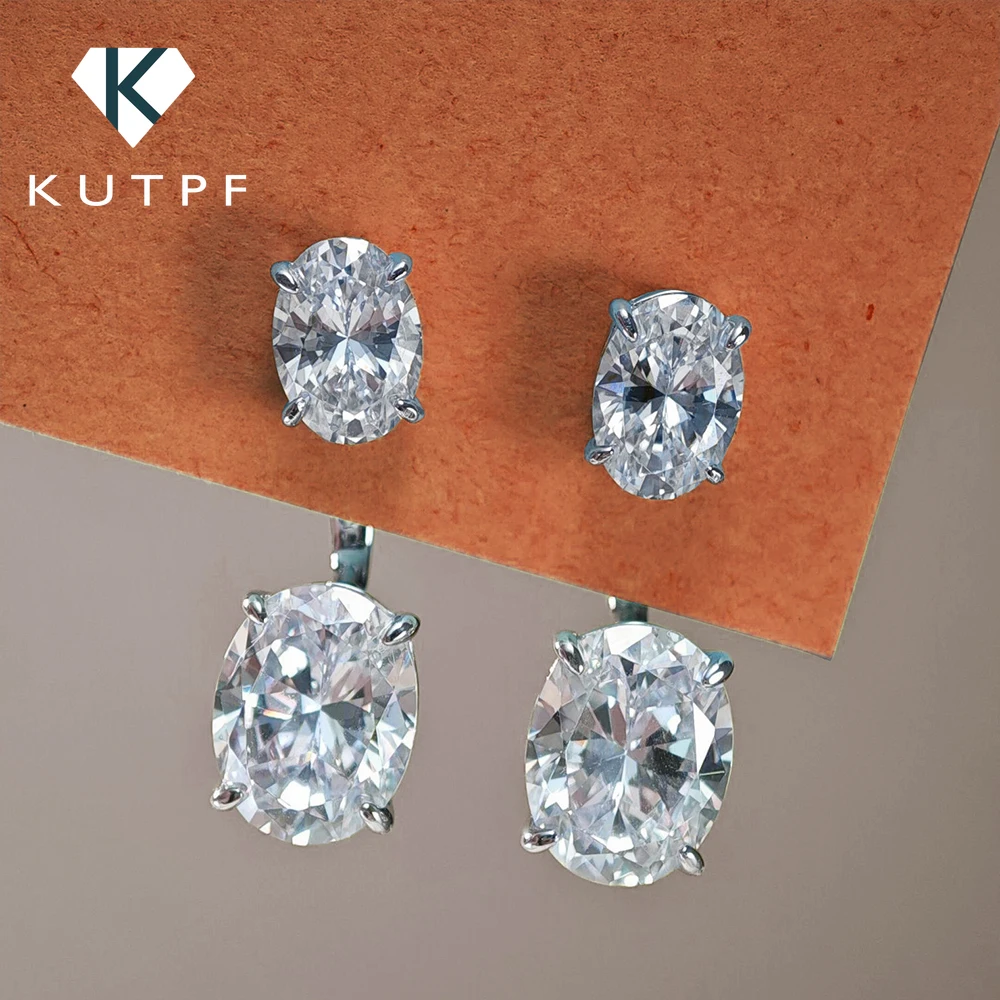 6cttw Oval Cut Moissanit Diamant Ohrstecker mit Zertifikat S925 Silber 2-Tragen abnehmbarer Ohrklemme Tropfenohrring für Frauen Image