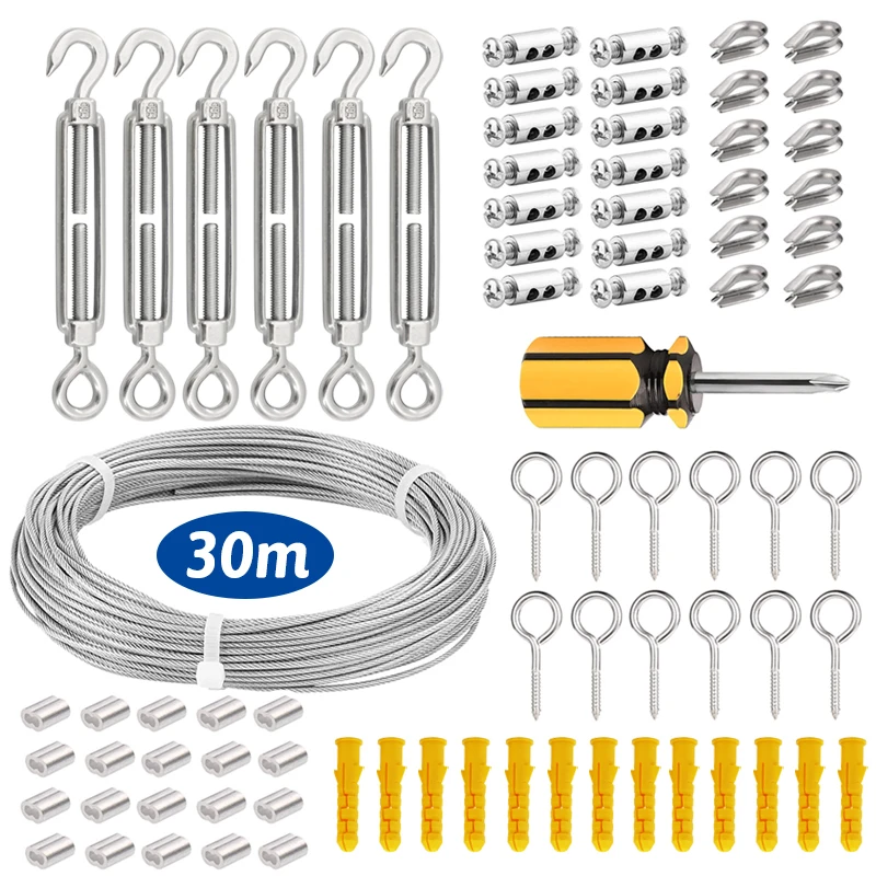 SGYM 30m Garten Draht Spannschloss Spanner Kit mit Draht Seil Kabel 304 Edelstahl Kabel Geländer Kit Bild Hängen Image