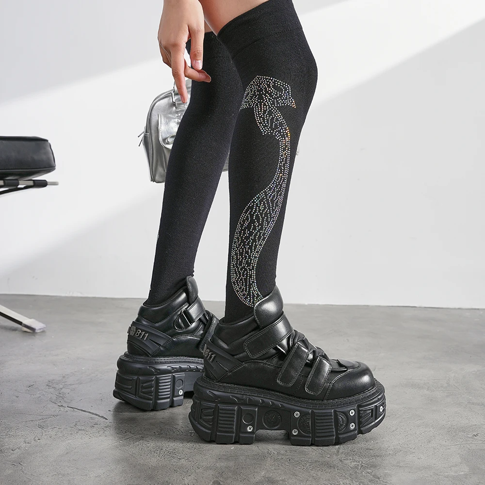 2026 neue Punk Stil Frauen Schuhe Lace-up Ferse Höhe 6 CM Plattform Schuhe Frau Metall Dekor Frau turnschuhe Gothic Ankle Rock Stiefel
