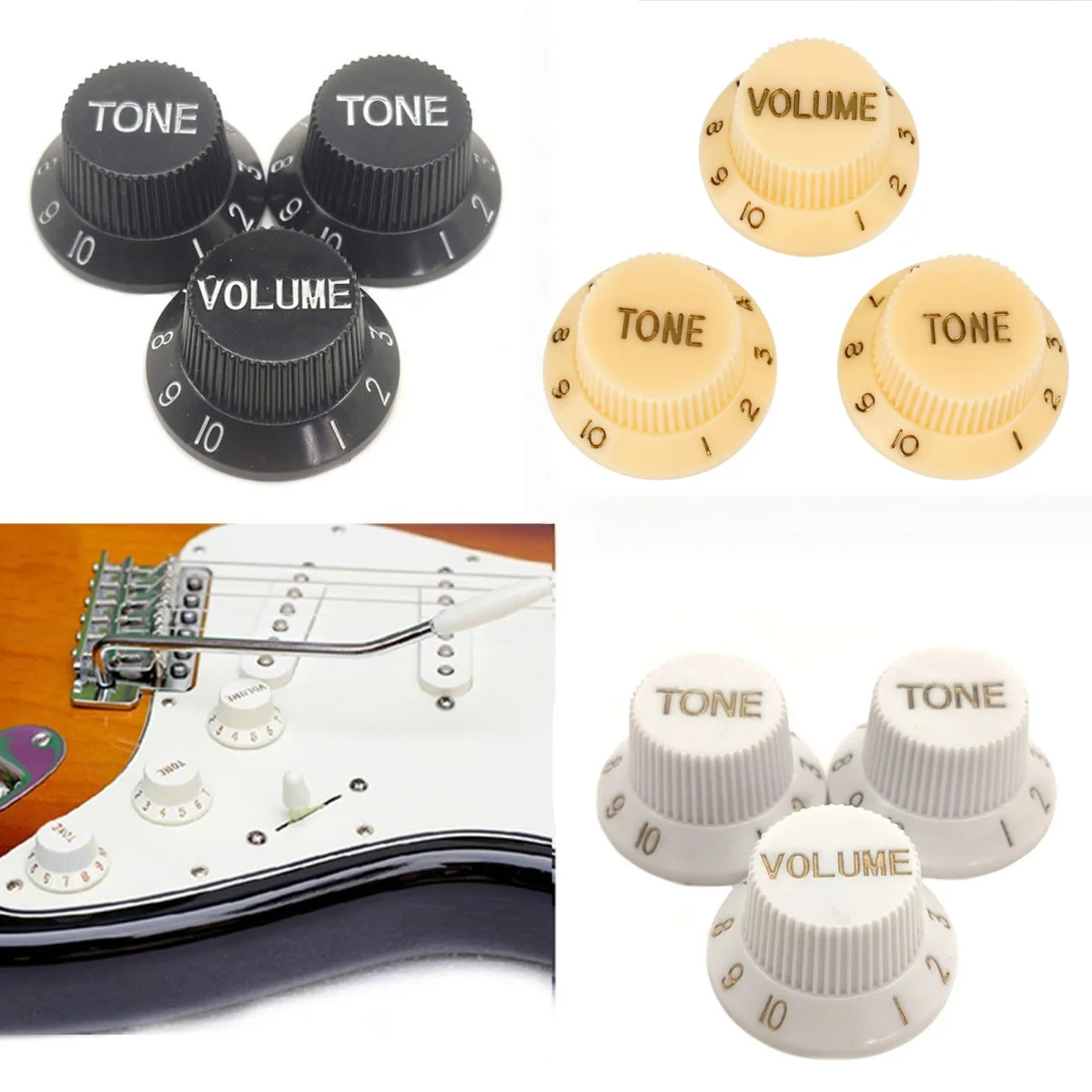 Miwayer 3 Teile/satz Kunststoff Gitarre Knöpfe/2T1V Volume Tone Control Knöpfe Top Hut Kappen/für ST SQ elektrische Gitarre Teile Image