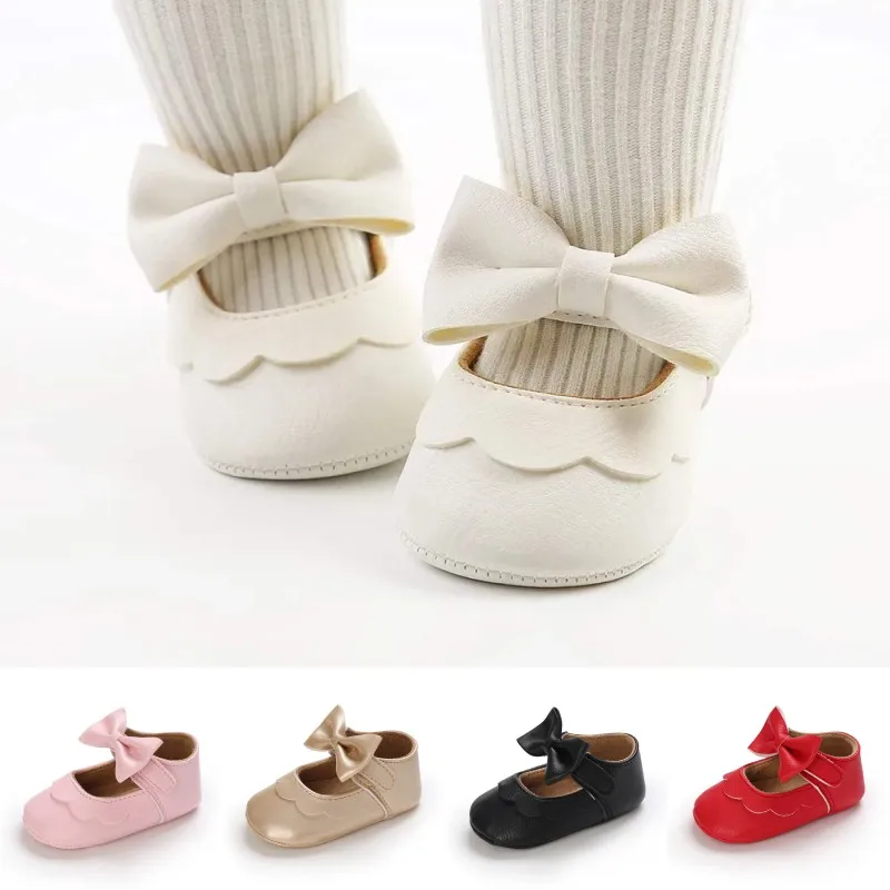 PU Bogen Mädchen Baby Schuhe Nette Weiche Sohle Flache Schuhe Erste Wanderer Vorschule Prinzessin Schuhe Weiß Baptist Schuhe Baby Bett Schuhe