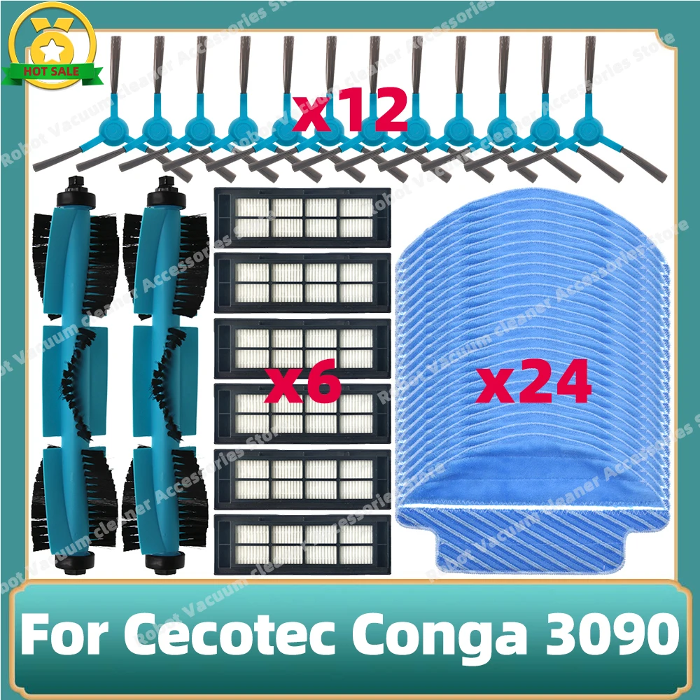 Für Cecotec Conga 3090, Hauptwalze, Seitenbürste, Hepa-Filter, Mopptuch, Lappen, Roboter-Staubsauger, Zubehör, Ersatzteile-Set Image