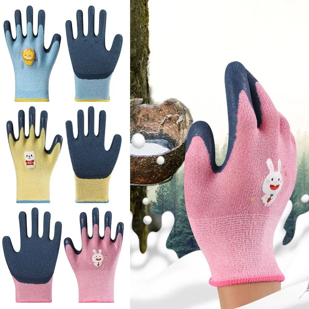 Cartoon Tier Kinder Arbeitshandschuhe Mehrzweck Rosa Blau Gelb Gartenhandschuh Camping Verschleißfeste Latexbeschichtete Handschuhe Image