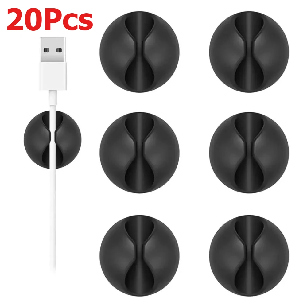 20Pcs Runde Kabel Clips Silikon Wickler Organizer Kabel Clip Schreibtisch Ordentlich Management Draht Halter für Auto USB Lade Tablet drähte Image