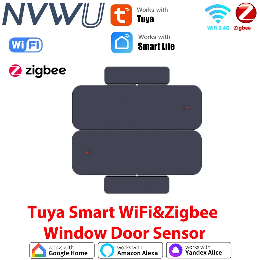 Tuya Smart WiFi oder Zigbee Fenster-Tür-Sensor Smart Home Security Alarm System Sprachsteuerung Funktioniert mit Alexa Google Home Image