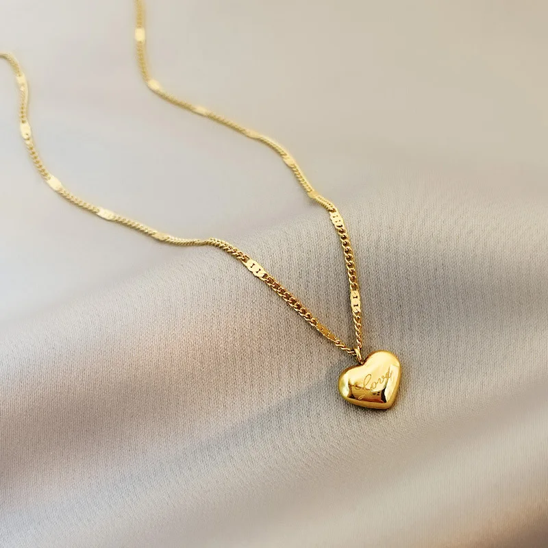 Sommer Stil Edelstahl Liebe Halskette Schlüsselbein Kette 18K Gold Farbe Halskette Für Frauen Mode Schmuck Geschenk Image