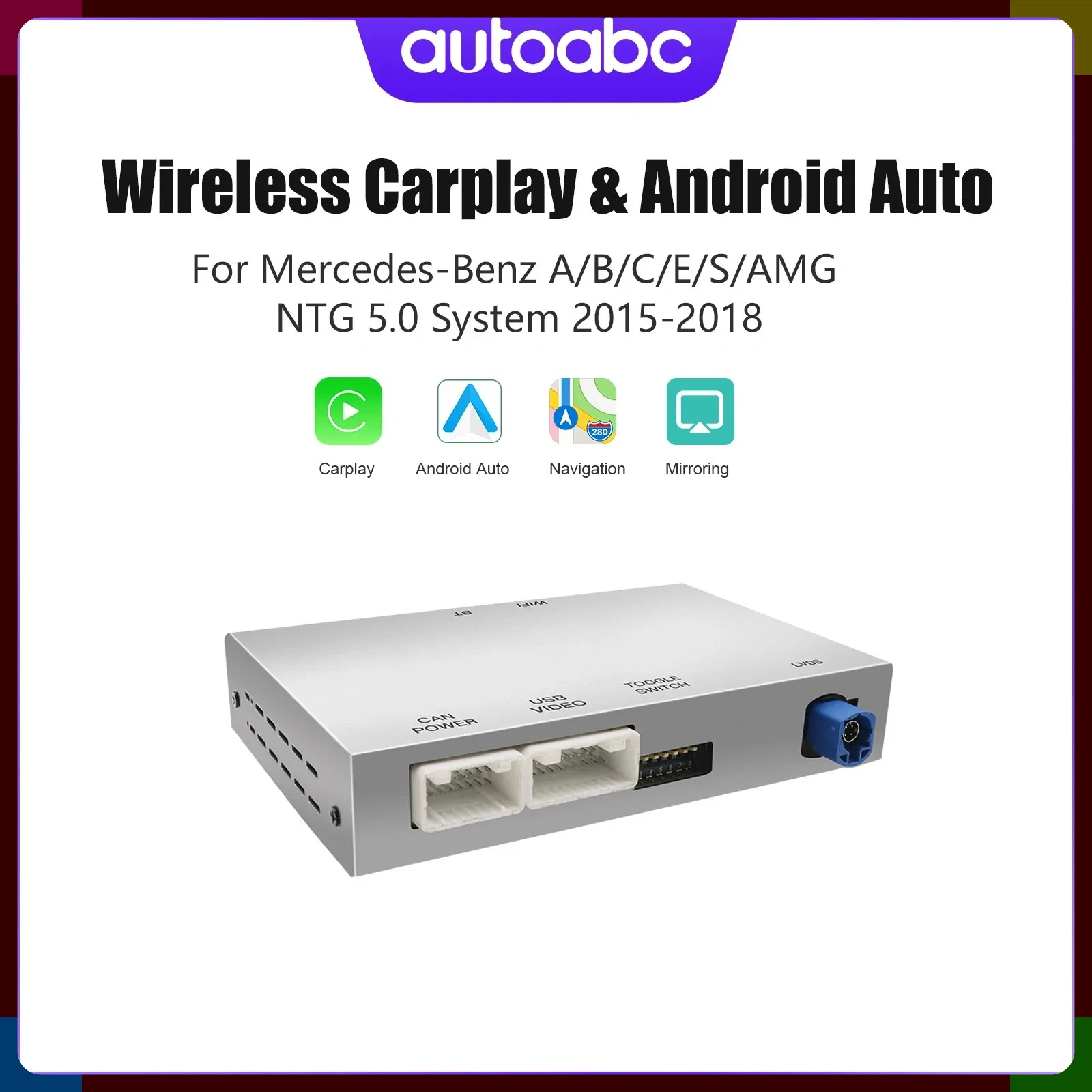 AUTOABC Wireless Carplay Android Auto Adapter für Mercedes-Benz A B C W205 W176 GLA GLC GLE GLE CLA GLS NTG5.0 2015-2018 Image