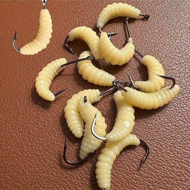 Gummimaden-Angelköder-Set mit Haken – vielseitige Grub-Köder für Barsch, Forelle, Crappie, Bluegill, ideal zum Süßwasserangeln Image