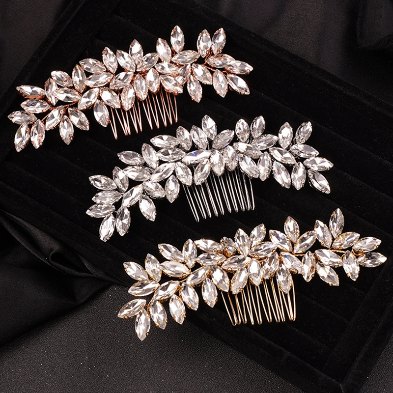 Kristall Strass Haar Kämme Rose Gold Silber Farbe Kopfschmuck Für Braut Frauen Hochzeit Haar Zubehör Kopf Schmuck Image