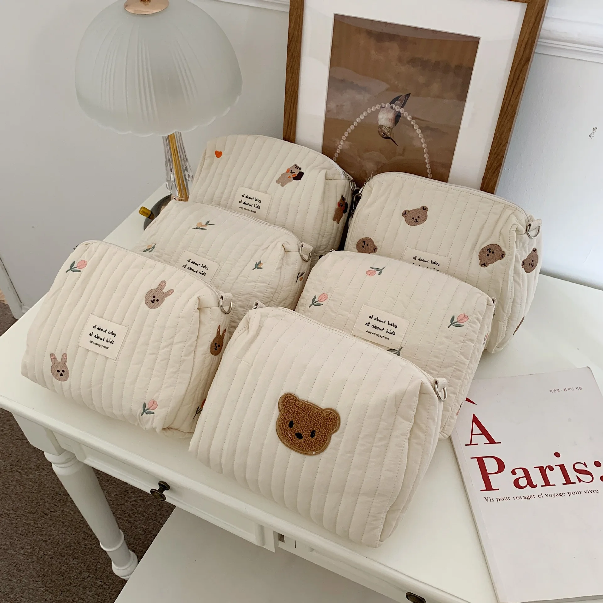 Ins Baumwolle Windel Tasche für Kinderwagen Hängen Tasche Baby Artikel Windel Caddy Organizer Mama Tasche Zipper Nette Frauen Make-Up Tasche Kinder Image