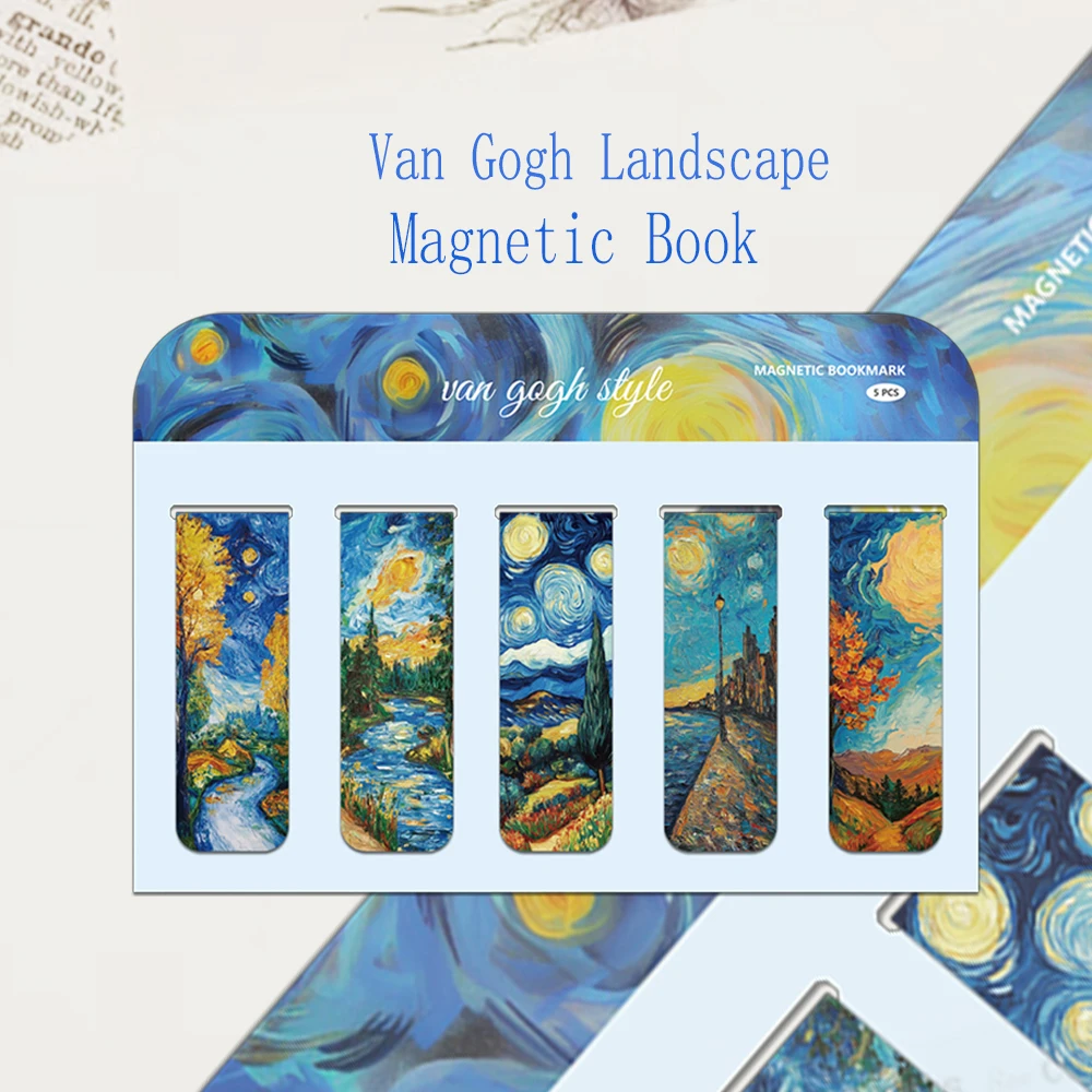 5PCS Neue Produkt Einfache Van Gogh Landschaft Ins Stil Atmosphäre Magnetische Lesezeichen Student Lieferungen Buch Dekoration Lesezeichen Image