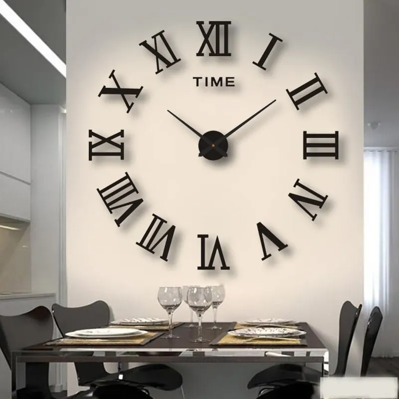 3D Acryl digitale Wanduhr römische Ziffern Design Spiegel Wanduhr Mode große runde Wanduhr diy selbst klebende Uhren