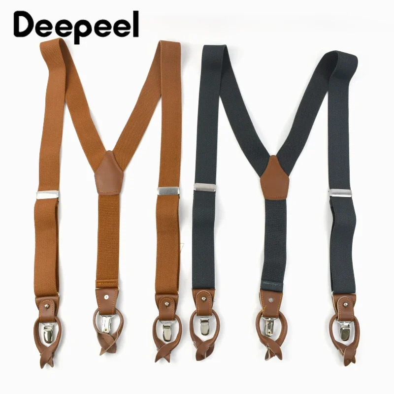 Deepeel 3,5 x 125 cm Hosenträger für Herren und Erwachsene, 6 Clips, elastisches Band, Knopf, Hosenträger, lässig, für Herren, Hemd, Jeans, Suspensorium, Hosenträger Image