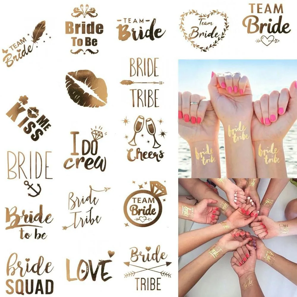 10 Stück metallische Braut Stamm Tattoos Gold Braut Tattoos Junggesellen abschied Dekorationen Junggesellen abschied Lieferungen, Gold Junggeselle