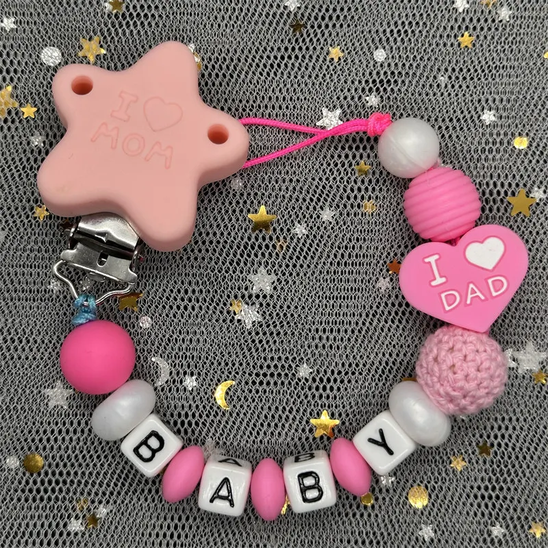 Benutzerdefinierte Name handgemachte personalisieren Schnuller Clips Schnuller Clips Halter Baby Silikon Regenbogen Schnuller Halter Kette Baby Beißring Geschenk Image
