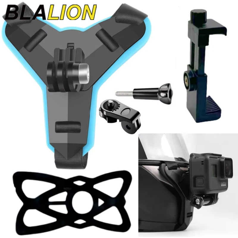 BLALION Motorrad Helm Strap Mount Telefon Ständer Halter Für GoPro Hero 12 11 Insta 360 X4 Action Sport Kamera Volle gesicht Halter Image