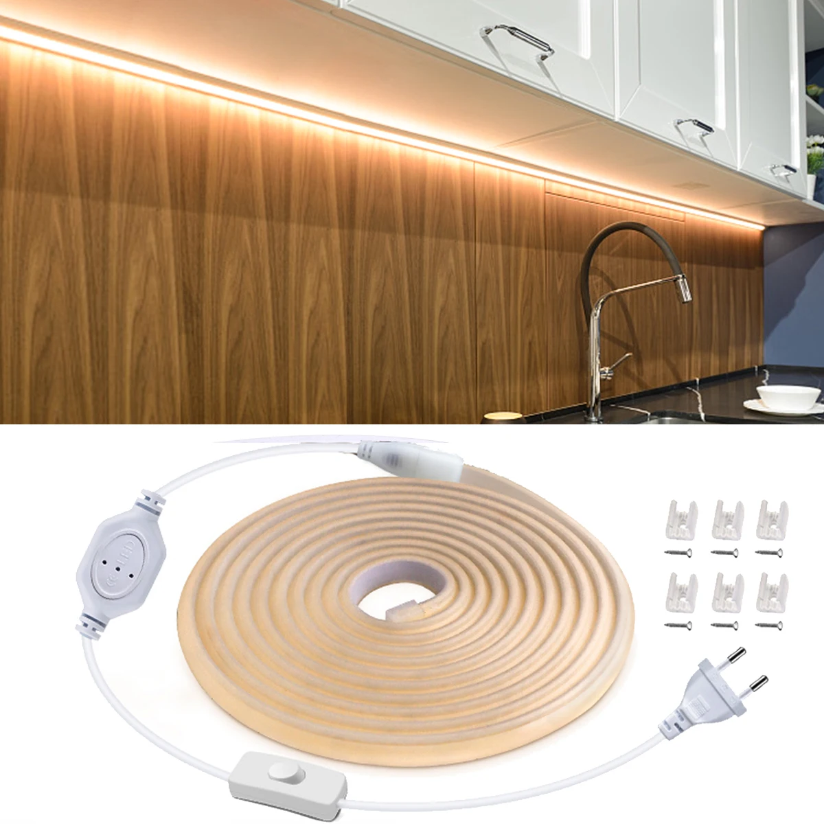 Wasserdichte Beste Unterbauleuchte Küche COB LED-Licht mit Tastenschalter Kabel 220V 110V EU / US Stecker Streifenlampe für Cocina