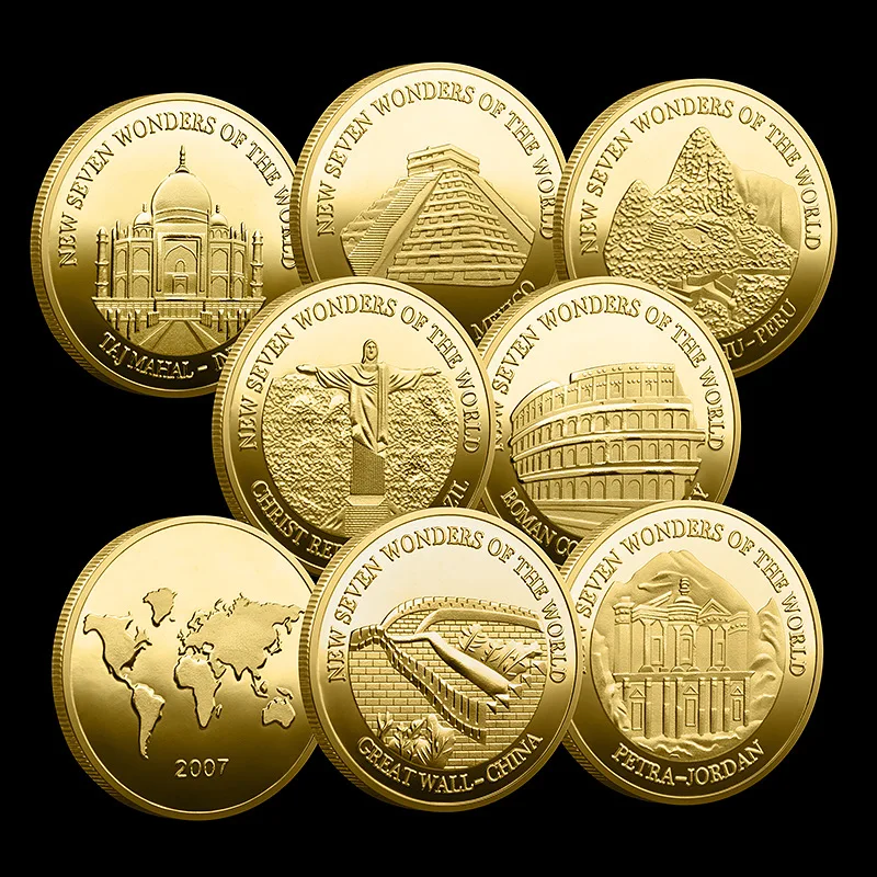 Münzsammlung „Seven Wonders of The World“, vergoldete Gedenkabzeichen, Reisekollektionsmünze