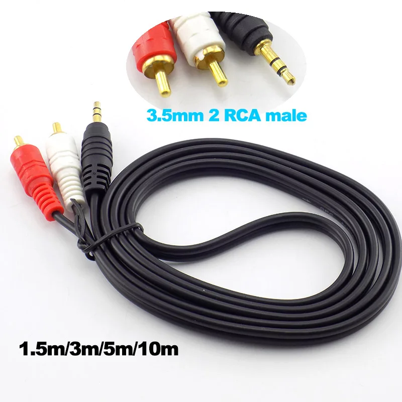 Lange Länge 1,5 m 3 m 5 m 10 M 3,5 MM Stecker auf AV 2 RCA Stecker stecker kabel Computer Audio Linie für Telefone TV Sound Lautsprecher W1 Image