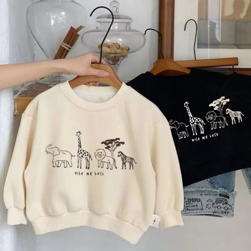 Beige Sweatshirts Frühling/Herbst Tragen Für Kinder Cartoon Tiere Drucken Langarm Einfache Casual Rundhals Tops Kinder Kleidung Image
