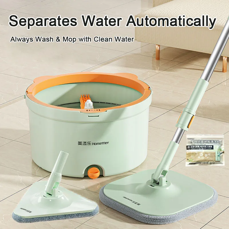 Rotierender Quetschmopp mit Eimersatz und 4 austauschbaren Wischpads 360 ° Cean Mikrofaser Lazy Floor Window Haushaltsreinigungsmopps Image