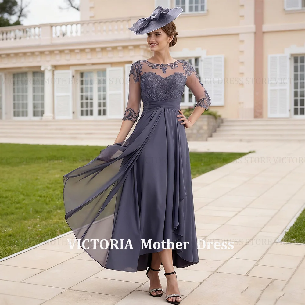 VICTORIA Maßgeschneidertes, elegantes Kleid für die Brautmutter/Bräutigam 2026, A-Linie, Applikationen, U-Ausschnitt, Chiffon, lange Partykleider für Hochzeitsgäste