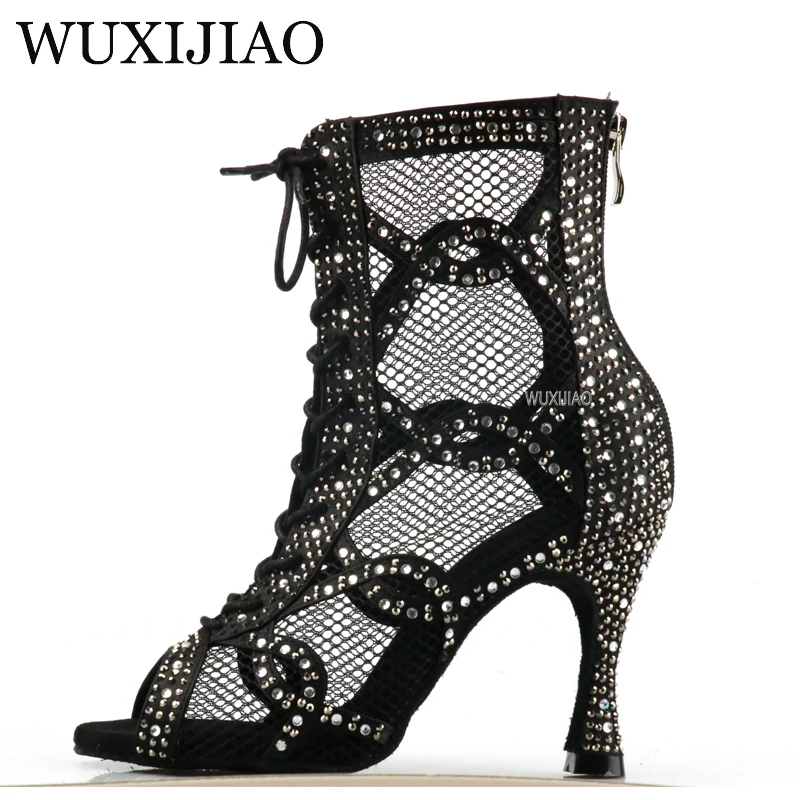 Weibliche High Top Latin Dance Schuhe Grau Strass Ballroom Dance Schuhe Salsa Tango Tanz Schuhe Weiche Sohle Party Sandalen