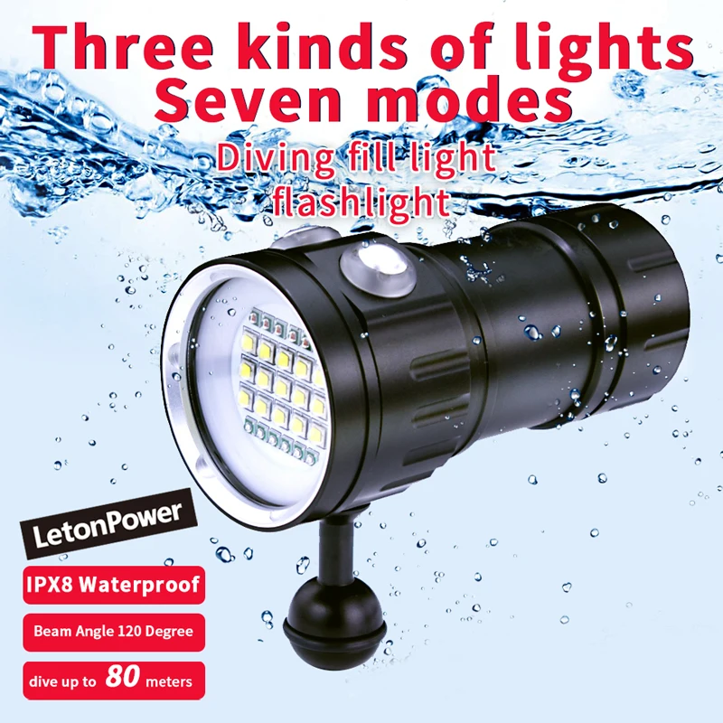 Professionelle Unterwasser 27 LED Fotografie Licht Highlight Lampe 20000 Lumen Tauchen Taschenlampe 100 M Wasserdichte Video Kamera taschenlampe