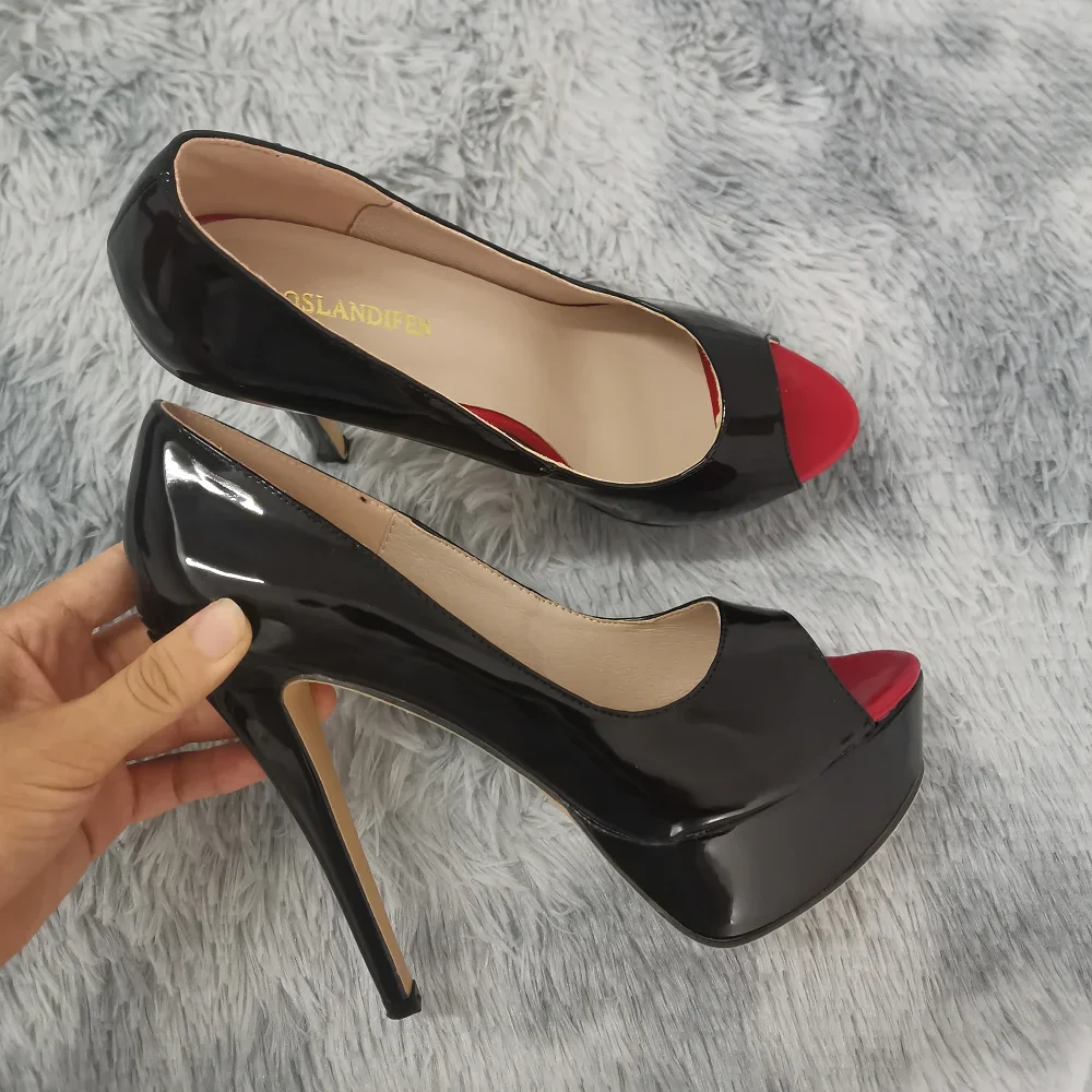 Frauen Pumpen Sexy Plattform Peep Toe 14 cm Extrem Dünne High Heels Stiletto Patent Leder Mode Party Nachtclub Hochzeit Schuhe