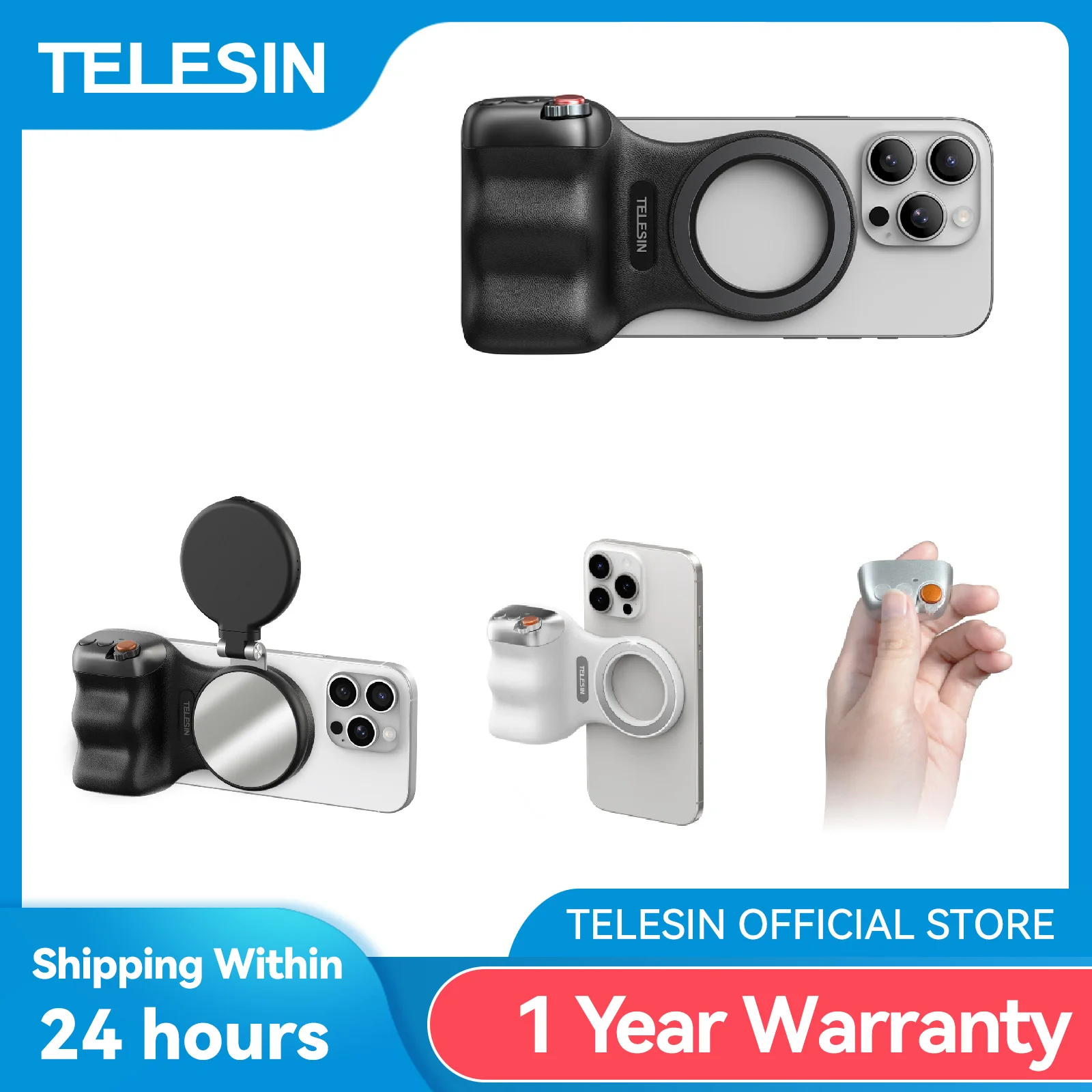 TELESIN Fun Shot Telefonkamera Shoot Handgriff Magnetischer Telefonhalter Schießhilfe Fernbedienungsgriff für iPhone und Android Image