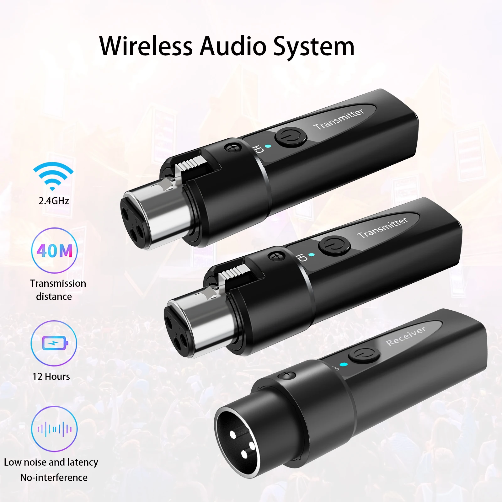 XLR Wireless Mikrofon Sender Empfänger, 2,4 GHz Mikrofon Wireless System, wiederaufladbare Wireless Mic Adapter für Audio Mi Image