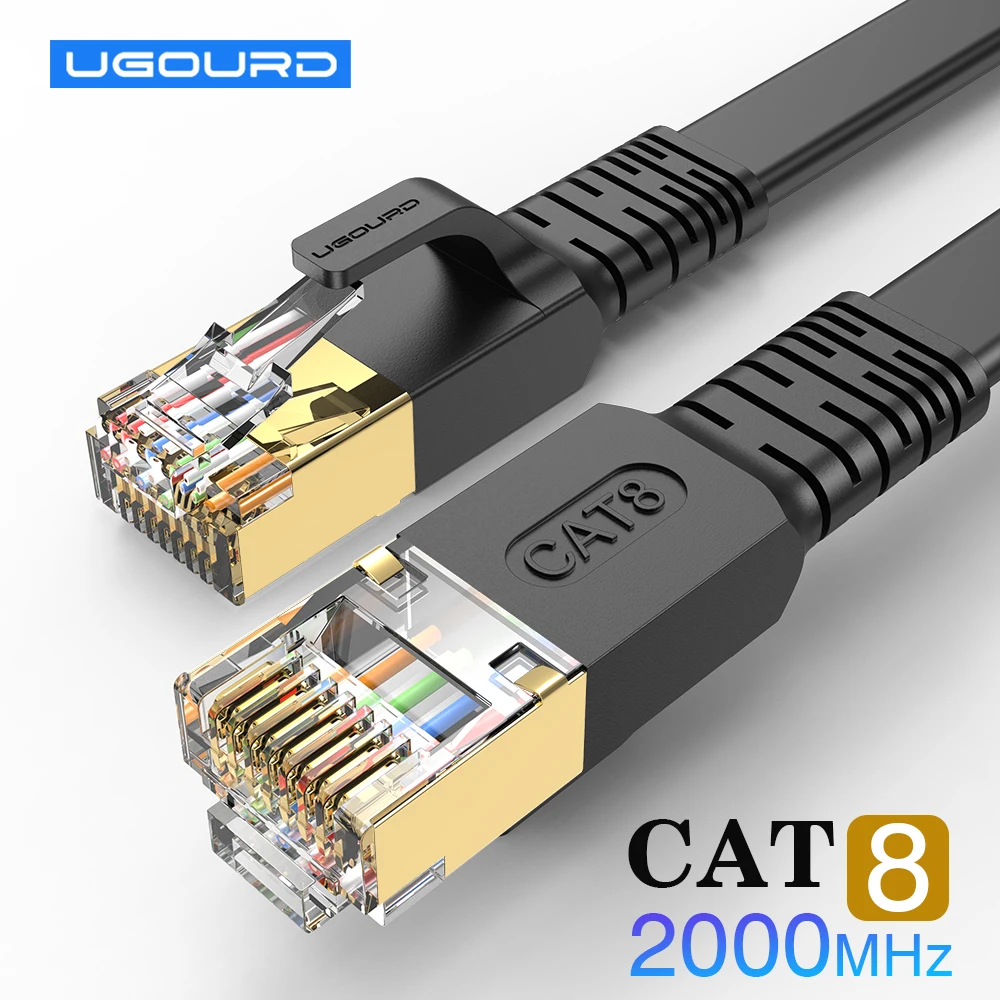 UGOURD Rj45 Cat 8 Ethernet-Kabel, flaches Cat8-Netzwerkkabel, LAN, Internet, 40 Gbit/s, 2000 MHz, für Router, Ps4, PC, 0,5 m – 5 m, 10 m, 15 m, 20 m, 30 m Image