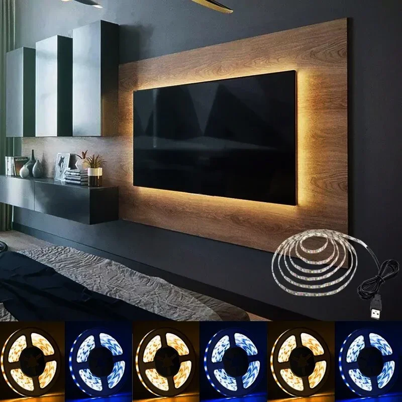DC 5 V USB-LED-Streifen, Licht 2835, warmweiße LED-Streifenlichter für TV-Hintergrundbeleuchtung, Heimdekoration, 1 m–5 m, flexible Bandbeleuchtung Image